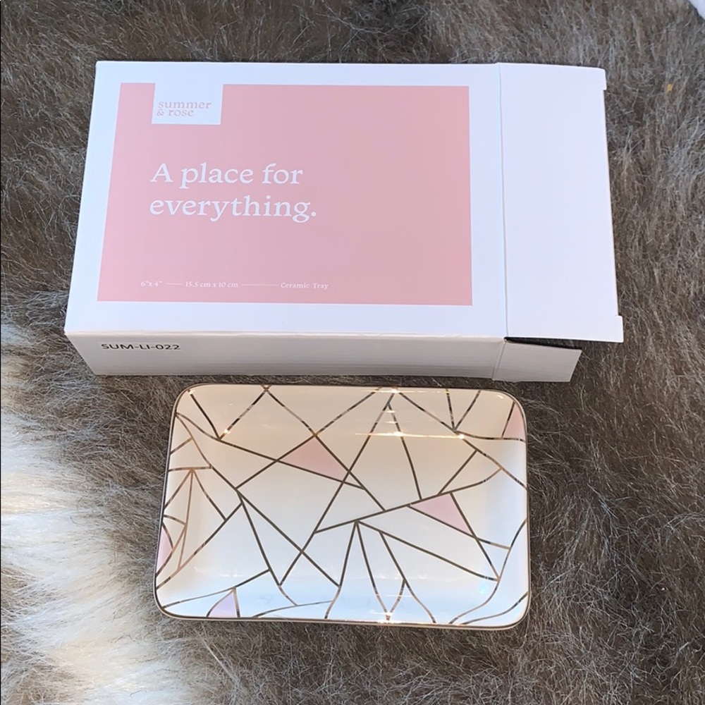 Summer and Rose Geometric ceramic tray 6”x 4” NIB